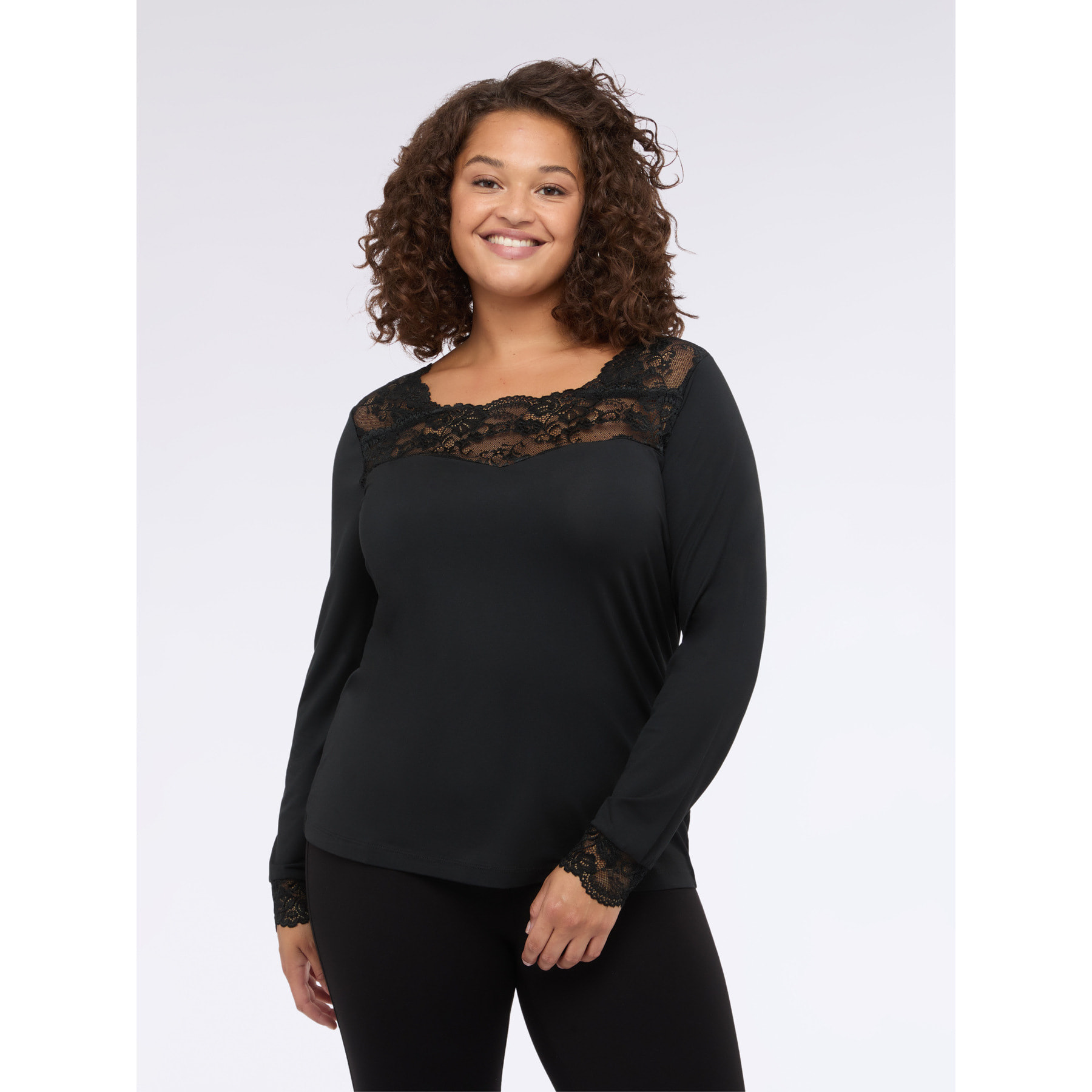 Fiorella Rubino - T-shirt maniche lunghe con inserto in pizzo - Nero