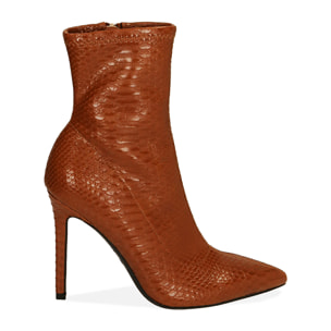 Ankle boots cognac stampa pitone, tacco 11 cm