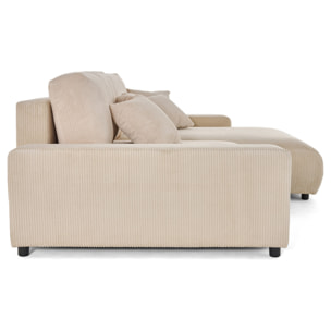Pivoine - canapé d'angle 4 places réversible convertible avec 2 coffres en velours côtelé - Beige