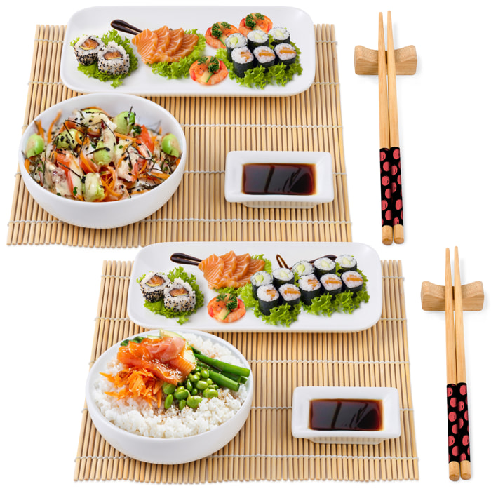 Set sushi de 12 piezas (porcelana + bambu + madera) bergner colección foodies