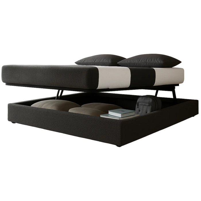 Lit coffre Parallèle | 3 Positions : Stocker, Faire Le lit, Repos | Espace de stockage jusqu'à 900 L | Bouclette | Gris clair