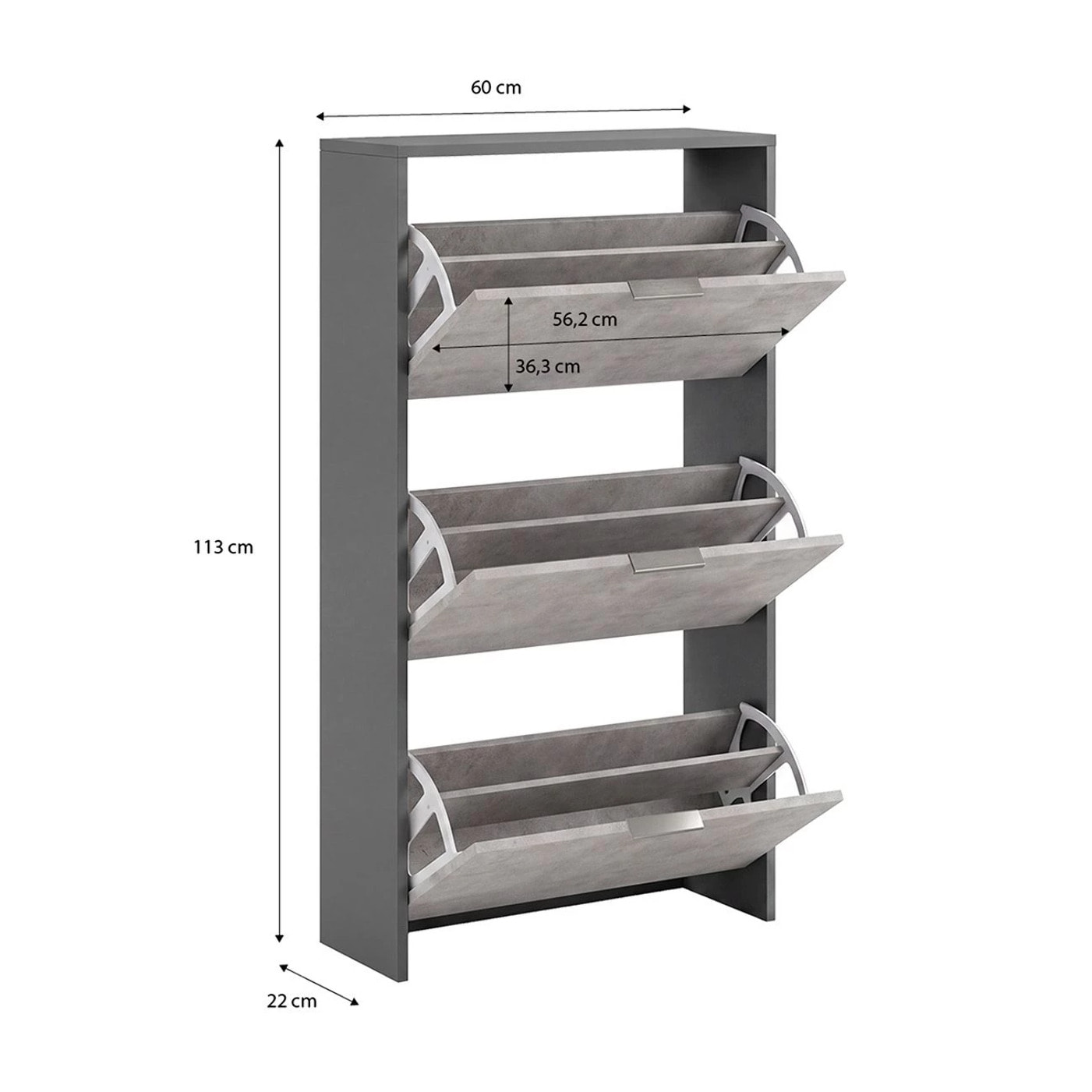 Zapatero de 3 puertas abatibles en gris grafito y gris cemento 60x113 cm Remi Gris Grafito - Gris Cemento