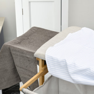 Cesto de Ropa Sucia 57,4L, Cesta Ropa Sucia de Bambú con Tabla de Planchar, Soporte para Plancha, 3 Estantes y Bolsa Extraíble, Estantería de Baño para Lavandería, 113x34x82 cm, Natural