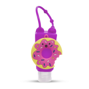 Portachiavi Bottiglia disinfettante per le mani alcol ricaricabile 30ml. Design donut.