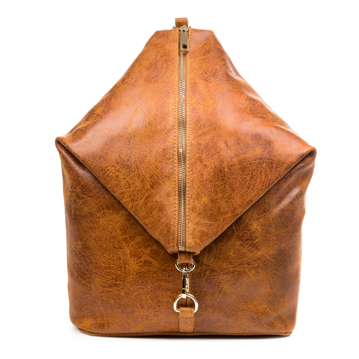 FIRENZE ARTEGIANI Lorena Borsa Zaino da Donna. Vera Pelle Scamosciata Stone Washed Made in Italy 29x12x35 Cm. colore marrone