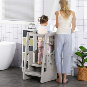 Torre de Aprendizaje para Niños Taburete Infantil con Altura Ajustable en 3 Posiciones y Plataforma Antideslizante para Cocina Comedor Baño 47x47x90 cm Gris