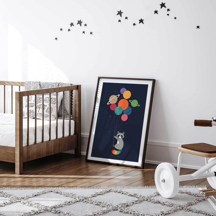 Affiche enfant raton dans la galaxie  Affiche sous cadre noir