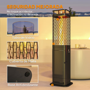 Estufa de Pellets, 6.86 KW, sin Electricidad, Estufa de Leña con Tubo de Vidrio, Base Antideslizante y Rejilla Metálica, Calefactor de Pellets sin Humo para Jardín, Terraza, Exterior, Negro