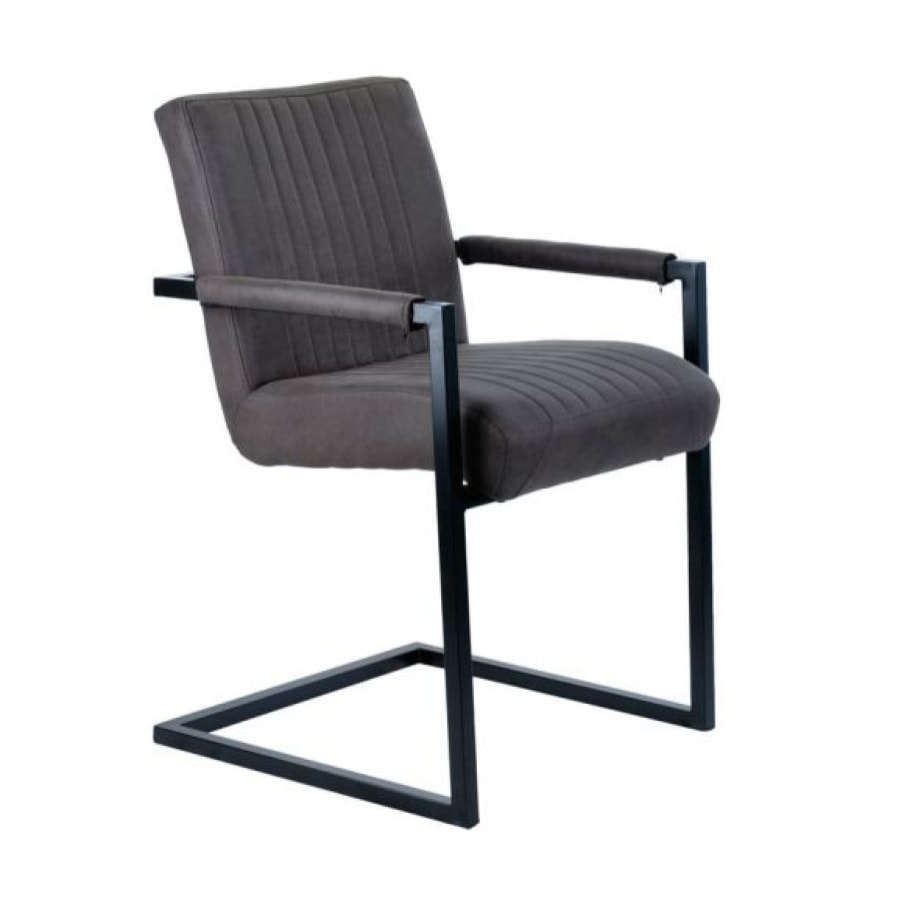 Chaise avec accoudoirs gris et pieds luge en métal noir - TOMMY