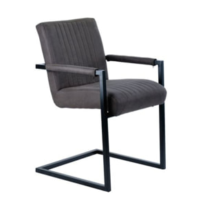 Chaise avec accoudoirs gris et pieds luge en métal noir - TOMMY