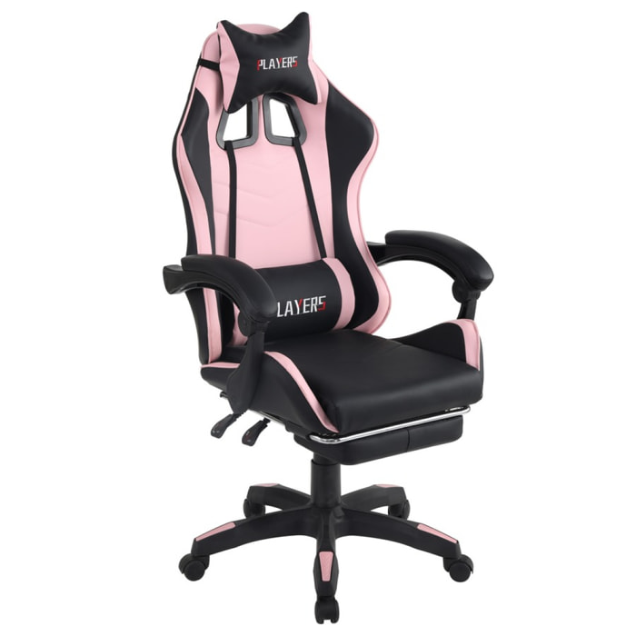 Sedia gaming rosa e nera con poggiapiedi estraibile