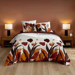 Parure de lit 3 pièces 100 % coton imprimé à motif floral housse + taies - Rouge