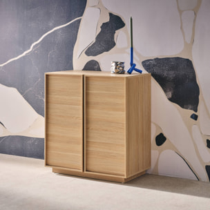 Buffet effet bois naturel 2 portes 80 cm 4 compartiments - L 80 x P 43 x H 85cm - Kuba