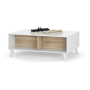 Mesa Centro Elevable 38x100x68 Cm Blanco Brillo/roble Canadian
