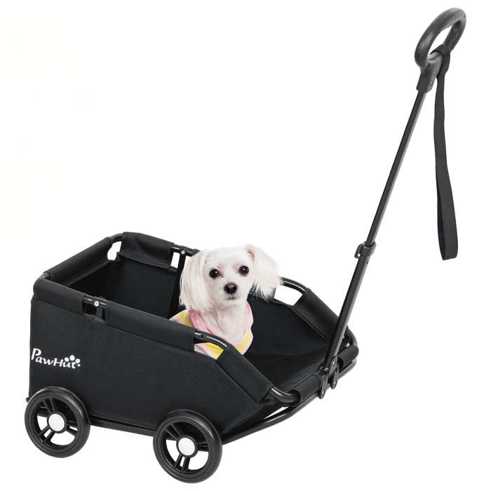Carrito para Perros Plegable Cochecito para Mascotas Carrito para Perros Miniatura con Barra de Empuje Ajustable Diseño Abierto Cojín Bolsa de Almacenamiento y Ruedas 53x45x28 cm Negro