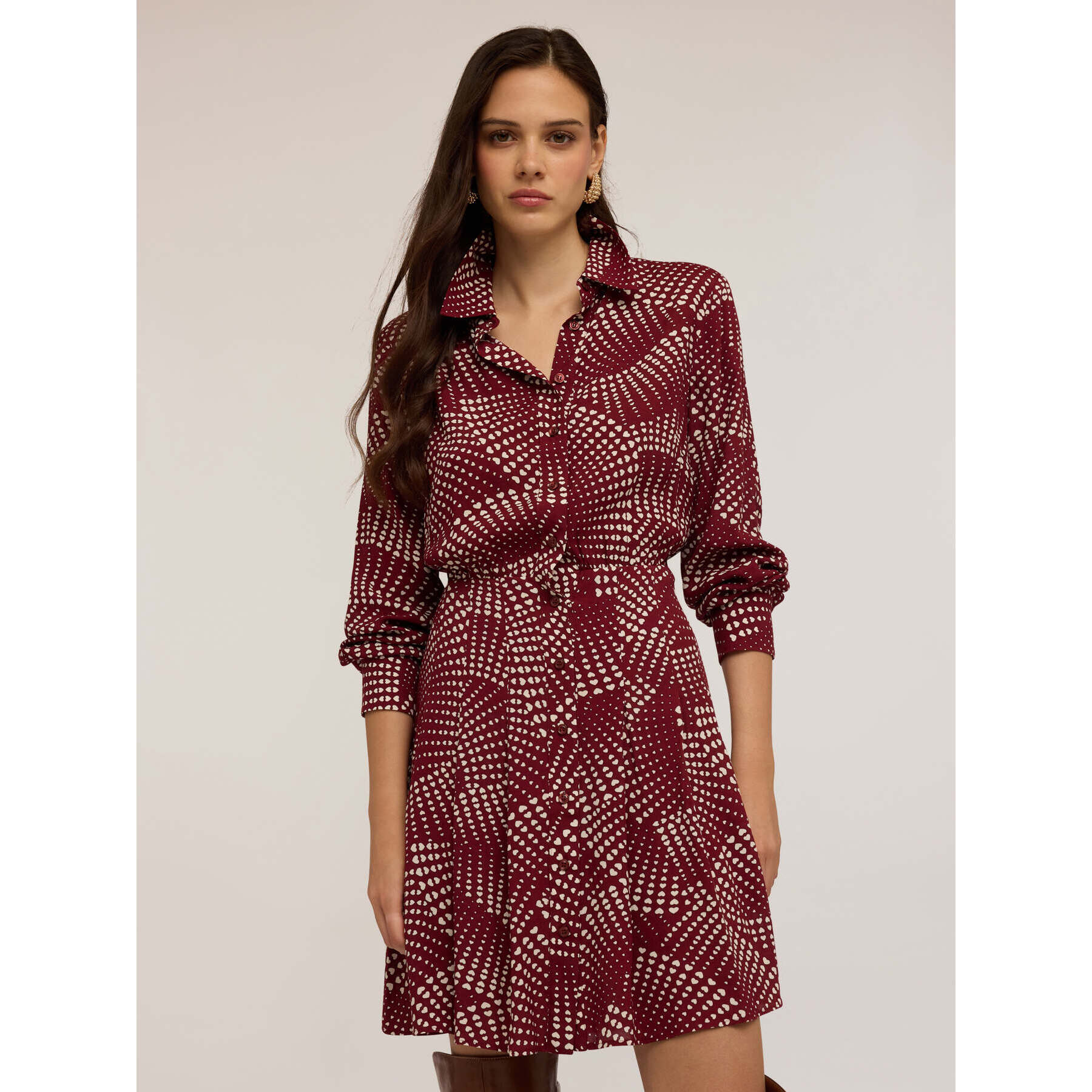 Motivi - Vestito chemisier fantasia a cuori - Bordeaux