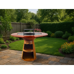 Barbacoa redonda con plancha de acero y grill y tablero de madera EFP59CO WOOD PURLINE  W