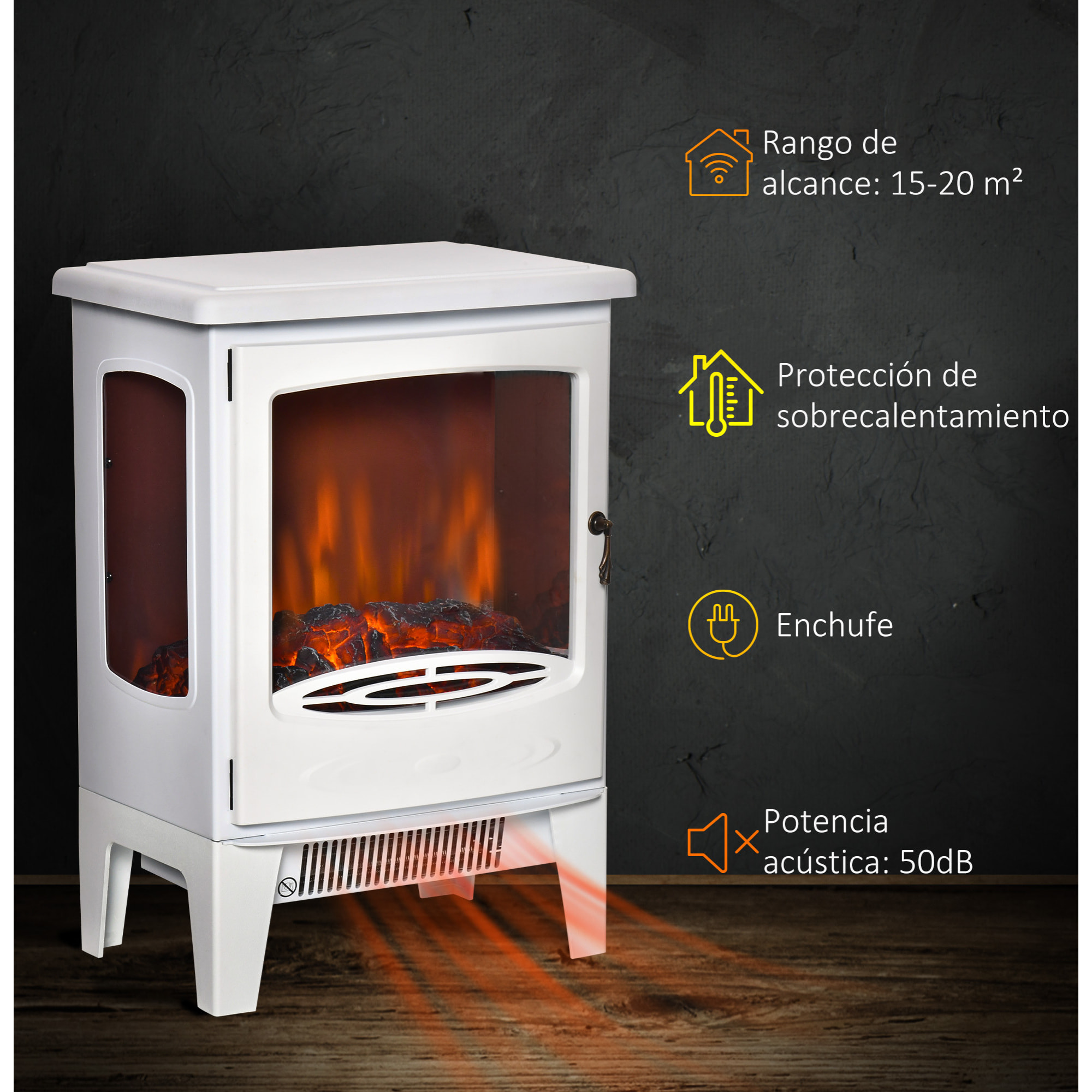 Chimenea Eléctrica 900W/1800W Chimenea Decorativa con Ventanas Efecto de Llama Temperatura Ajustable y Protección Sobrecalentamiento para 20-25 ㎡ 39x26x54,8 cm Blanco