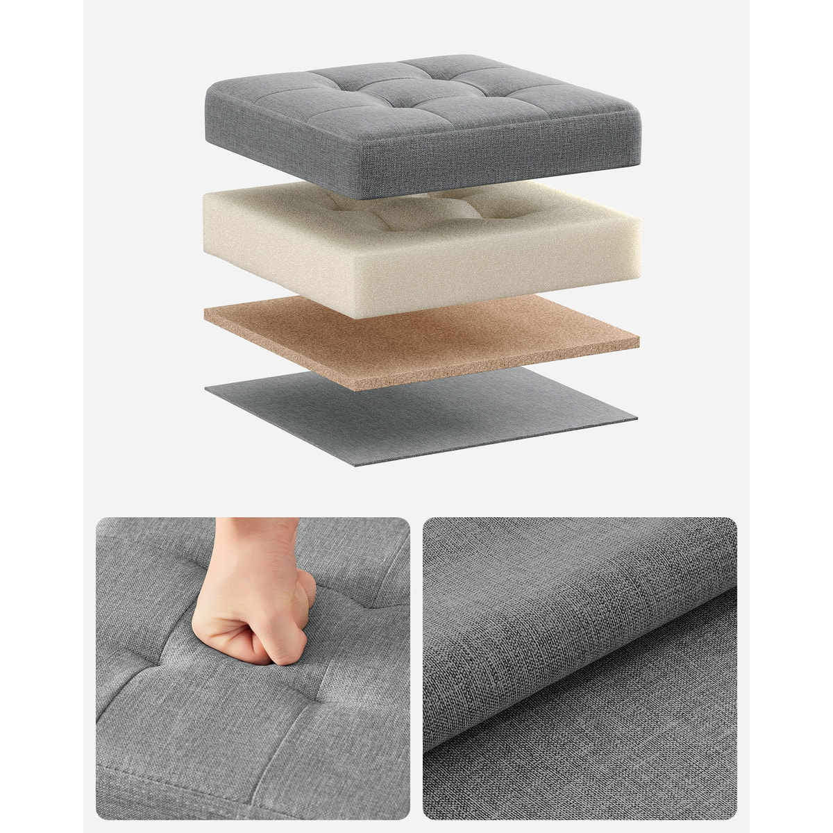 Pouf contenitore pieghevole grigio chiaro effetto lino