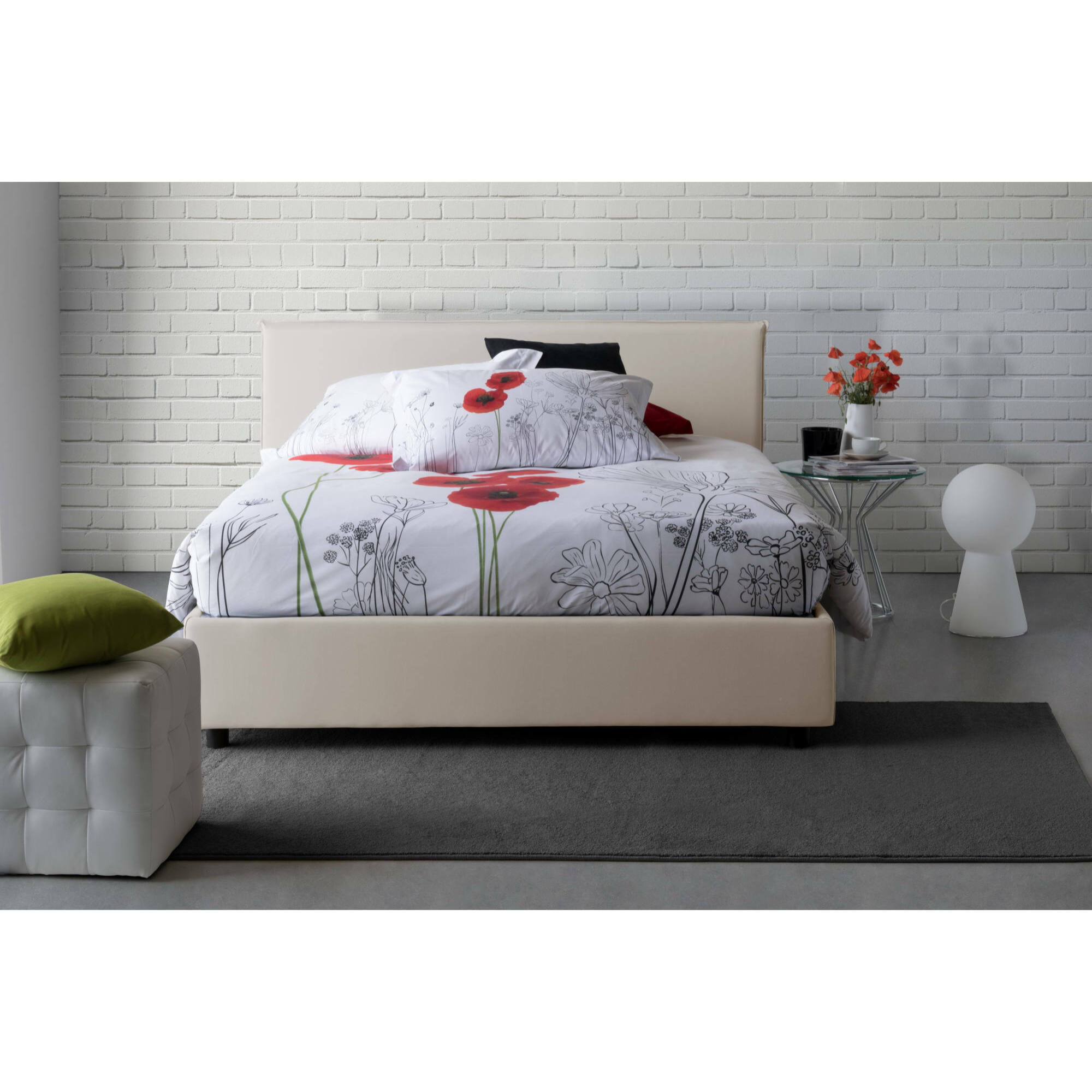 Letto matrimoniale Anassimene, Letto contenitore con rivestimento in tessuto, 100% Made in Italy, Apertura frontale, con materasso Cm 160x190 incluso, Beige