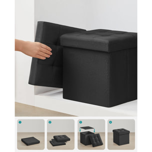 Pouf contenitore pieghevole in tessuto nero 30x30 cm