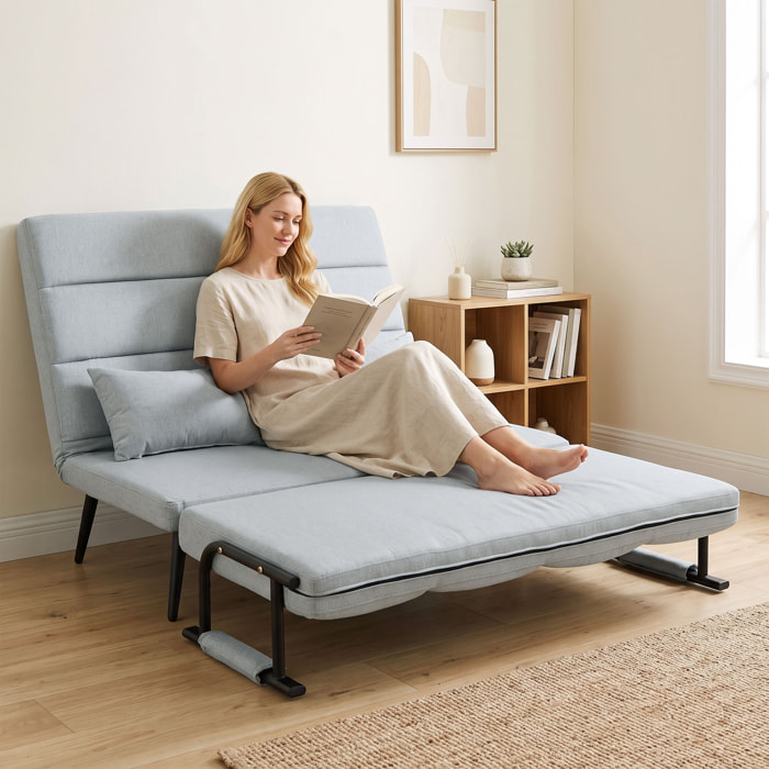 Sofá Cama 2 Plazas Convertible, 3 en 1, Sofá Cama Plegable, Tapizado en Lino, Respaldo Ajustable, 2 Almohadas con Funda Lavable, para Salón, Dormitorio, 127x73x95 cm, Gris Claro