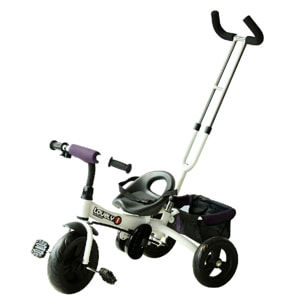 Tricycle enfant évolutif pare-soleil pliable canne  télescopique amovible 92 x 51 x 110 cm acier violet blanc