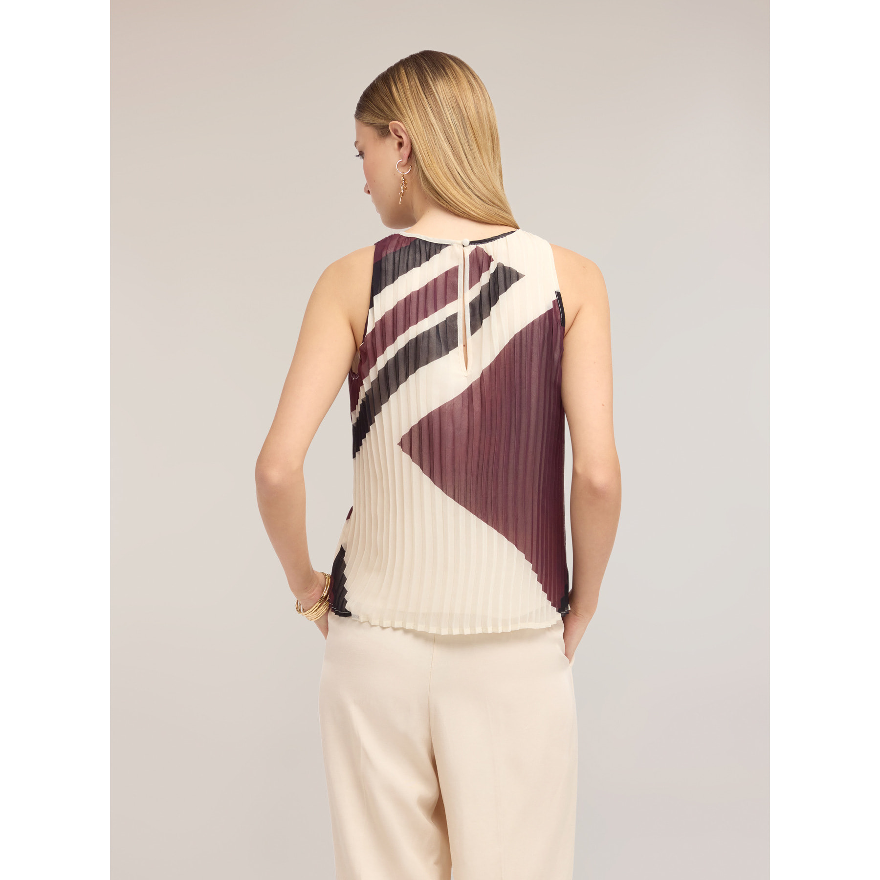 Motivi - Top plisado en georgette con estampado - Burgundy