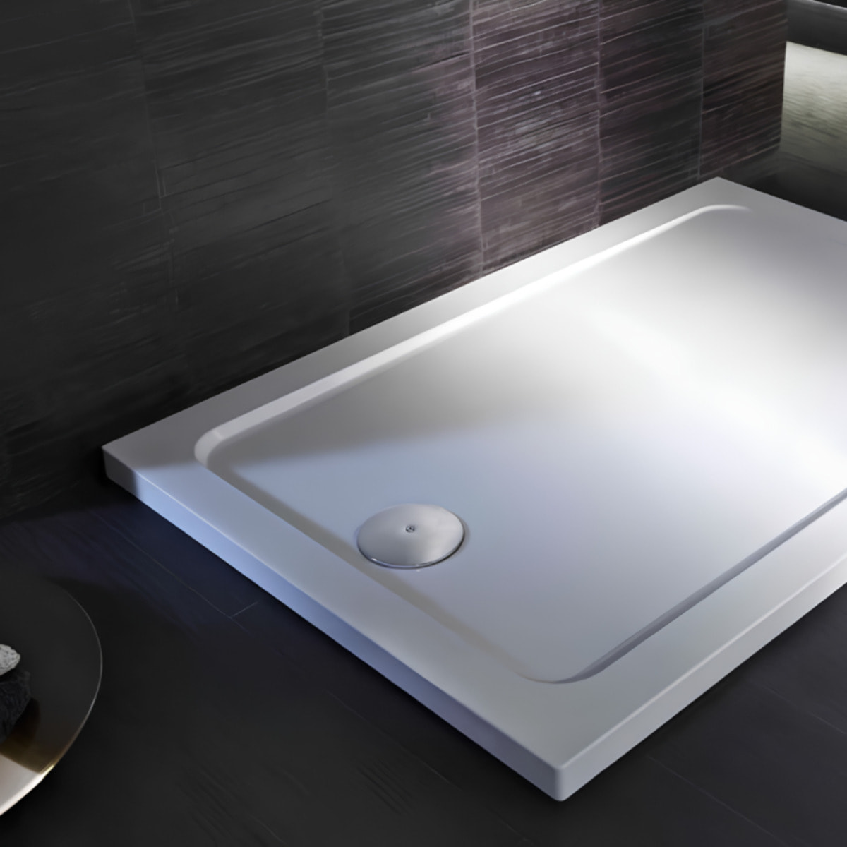 Receveur de douche 150 x 70 cm Flight rectangle blanc avec bonde horizontale chromé