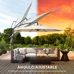 Parasol Excéntrico, Ø300 cm, Sombrilla de Jardín con Base Cruzada, Toldo Ajustable, Manivela, 8 Barras, UPF30+, para Terraza, Patio, Exterior, Blanco Crema