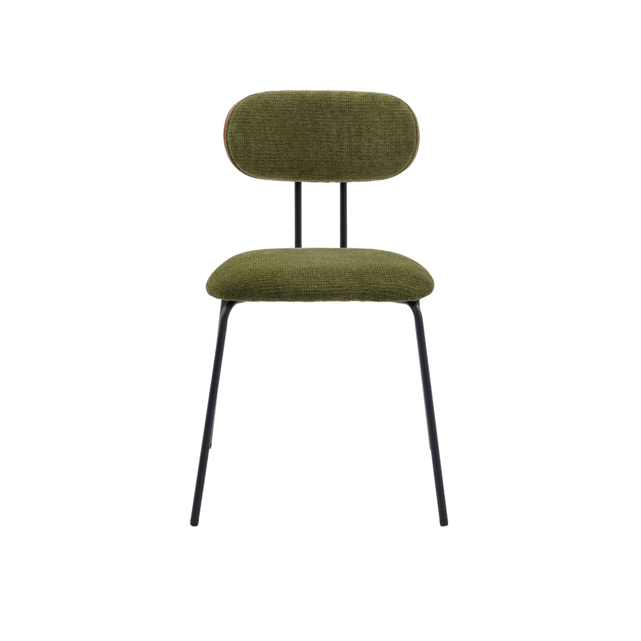 2 chaises décor bois courbé teinté noyer et tissu déperlant kaki. pieds métal noir mat - L 45 x P 55 x H 80cm - Erin