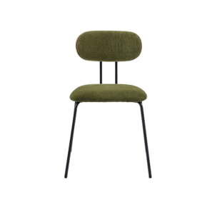 2 chaises décor bois courbé teinté noyer et tissu déperlant kaki. pieds métal noir mat - L 45 x P 55 x H 80cm - Erin
