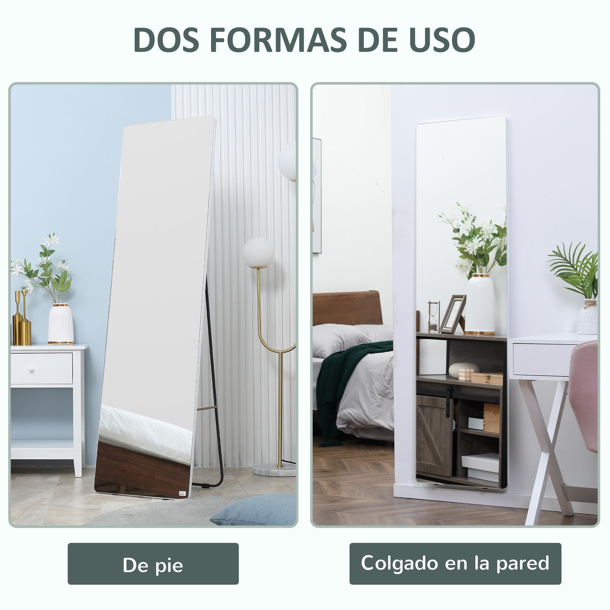 HOMCOM Espejo de Pie Espejo de Cuerpo Entero 45x37x158,5 cm Espejo de Pared con Marco de Aleación de Aluminio para Salón Dormitorio Vestidor Estilo Moderno Plata