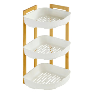 Étagère d'angle "Naturéo" 3 niveaux en bambou blanc 29x22cm
