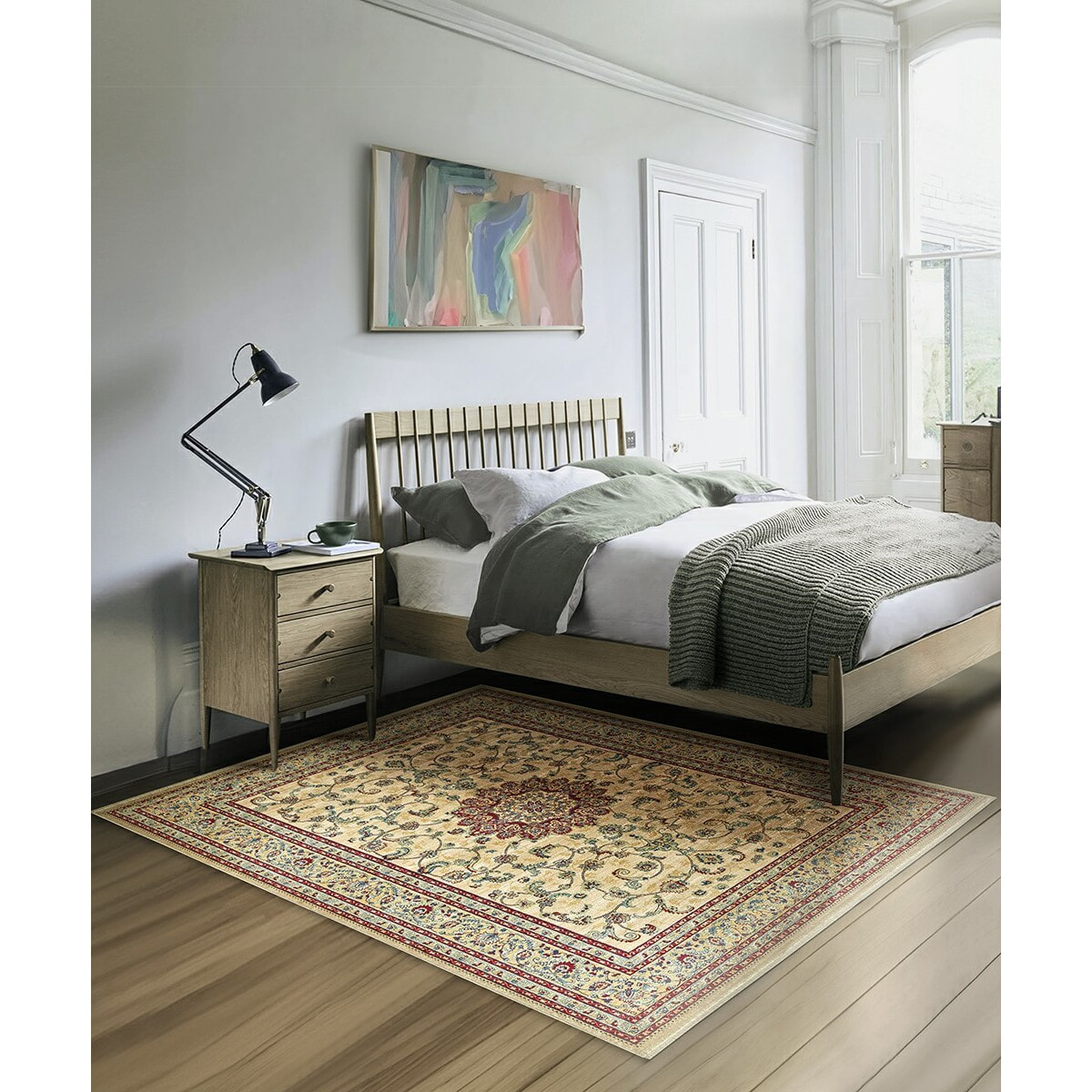 Tappeto Stile Persiano Disegno Medaglione Beige