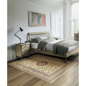 Tappeto Stile Persiano Disegno Medaglione Beige