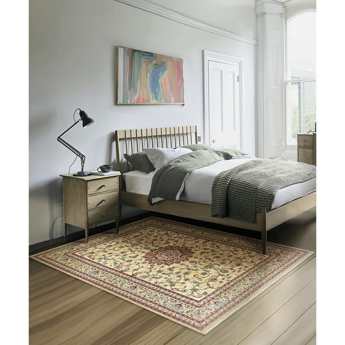 Tappeto Stile Persiano Disegno Medaglione Beige