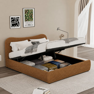 Lit coffre 160x200cm design arrondi velours côtelé marron MILANO