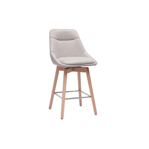 Tabourets de bar scandinaves pivotants 360° en tissu effet velours texturé beige et bois clair H65 cm (lot de 2) ALESS