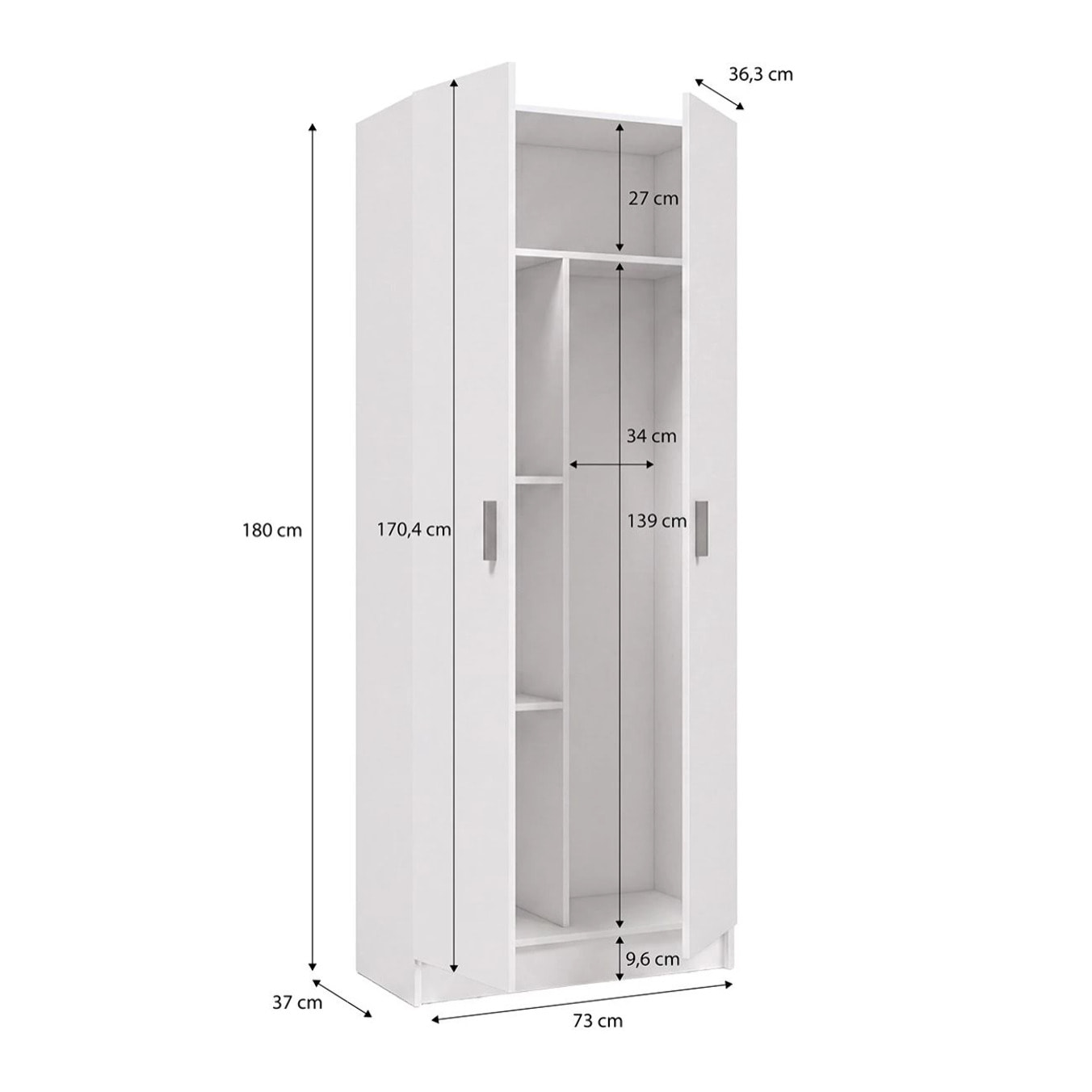 Armario de 2 puertas en blanco artik 73x180 cm Multi Useful 73 Blanco