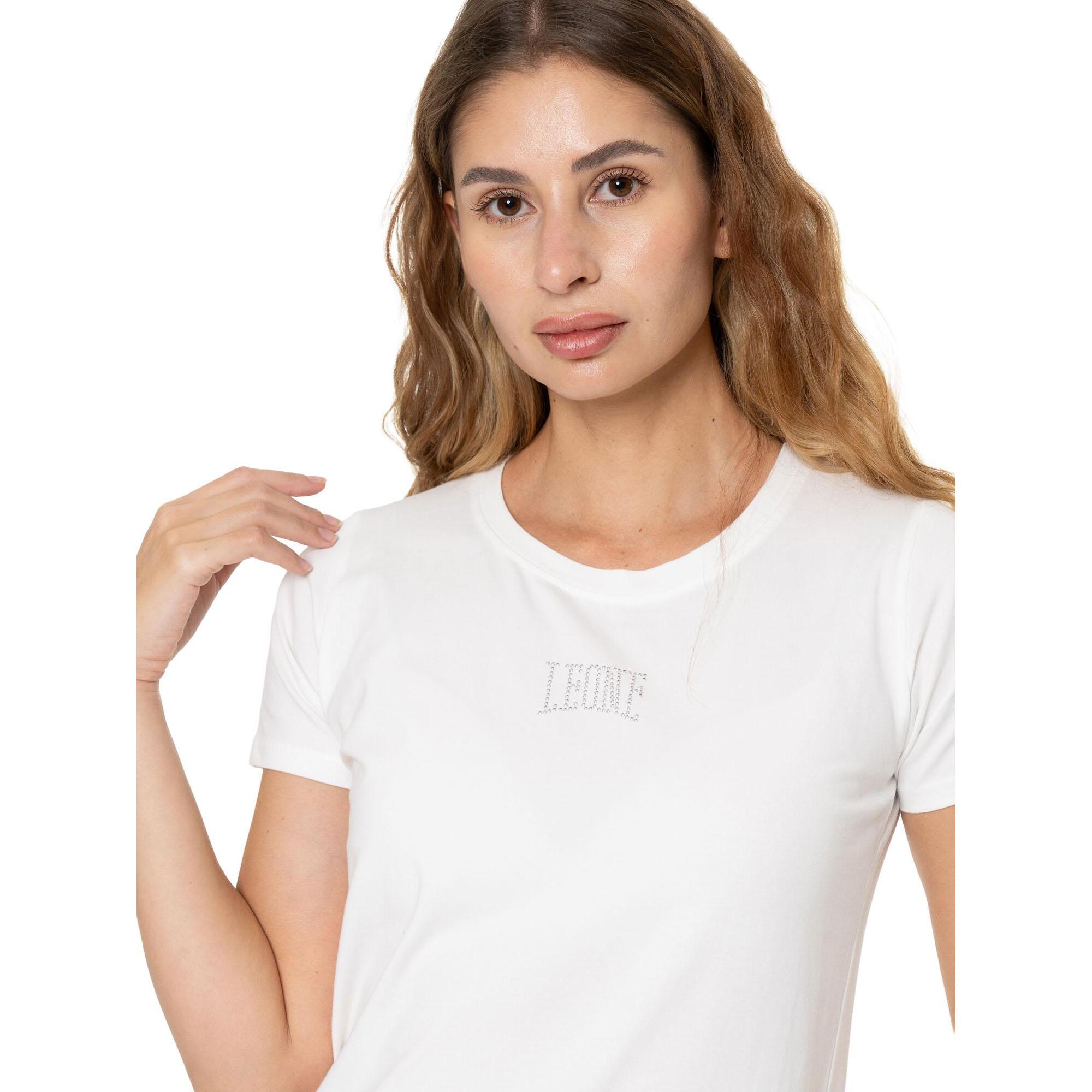 Camiseta de manga corta para mujer Leone 1947 Never Without con logo de pedrería