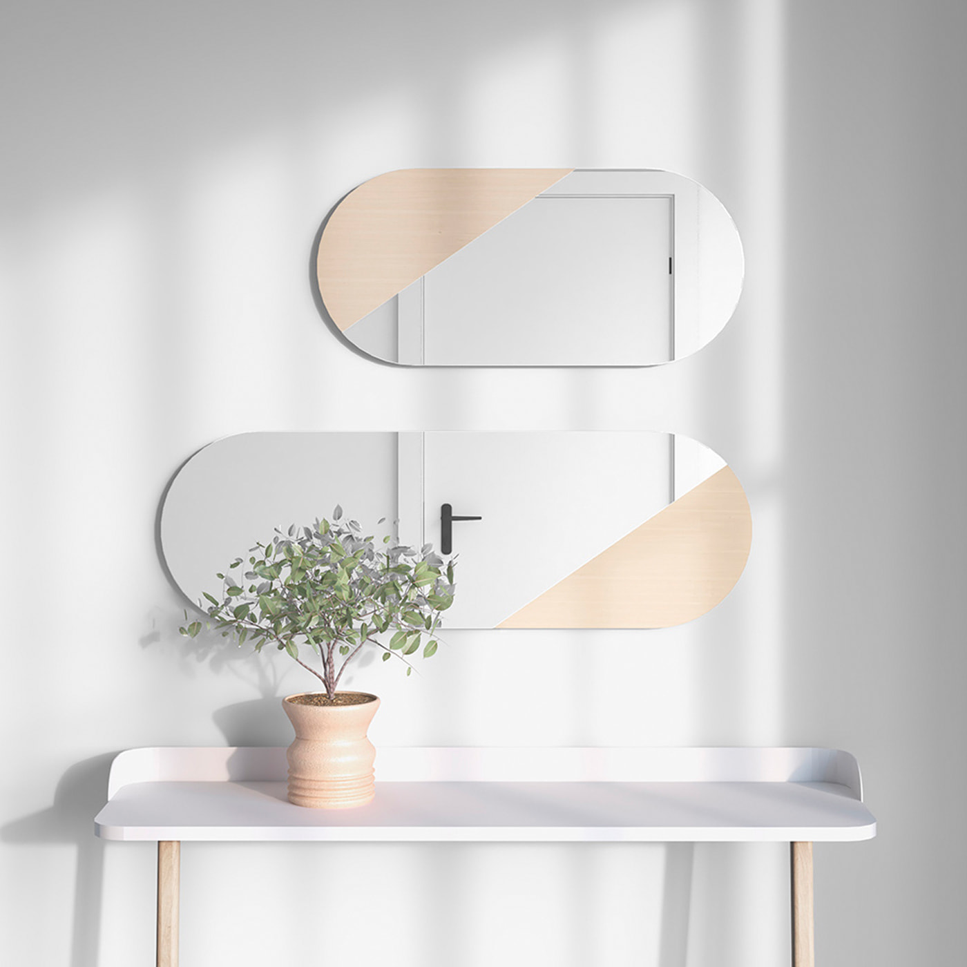 Set de espejos ovalados Aire haya roble claro 90/65x30x2 cm