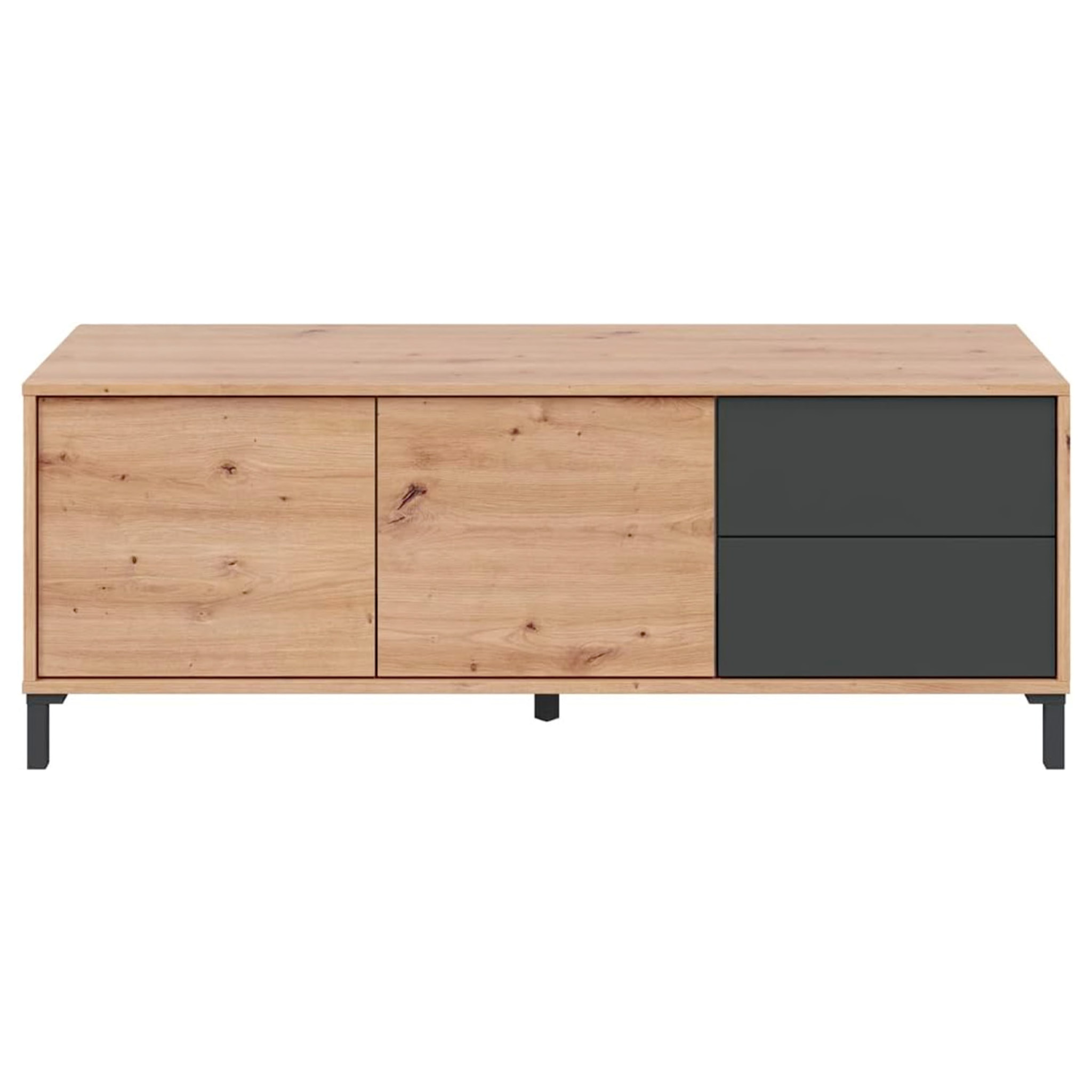 Mobile TV Madia Credenza Moderna Con 2 Ante E 2 Cassetti Mobile Contenitore Soggiorno Sala Pranzo Apertura Push 47x130x41 Cm Rovere e Grigio Antracite