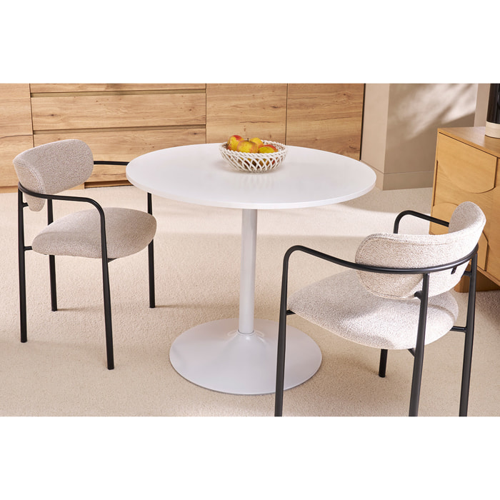 Table à manger design ronde blanche D90 cm CALISTA