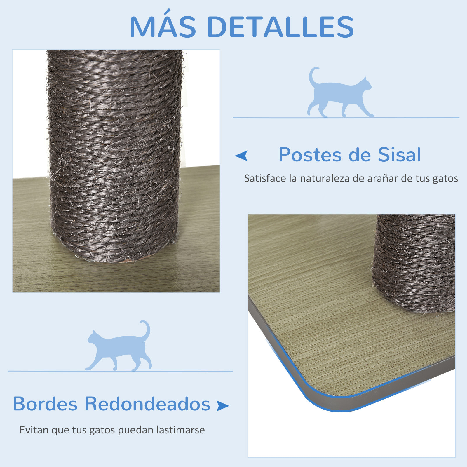 Árbol Rascador para Gatos de Madera 71,5x49,5x120 cm Torre de Gato con Cueva Plataformas Postes Rascadores de Sisal Cojines de Felpa Suave y Bolas Colgantes Gris