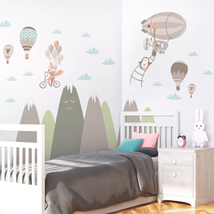 Stickers muraux enfants - Décoration chambre bébé - Autocollant Sticker mural géant enfant montagnes scandinaves ANIMAUX DRÔLES