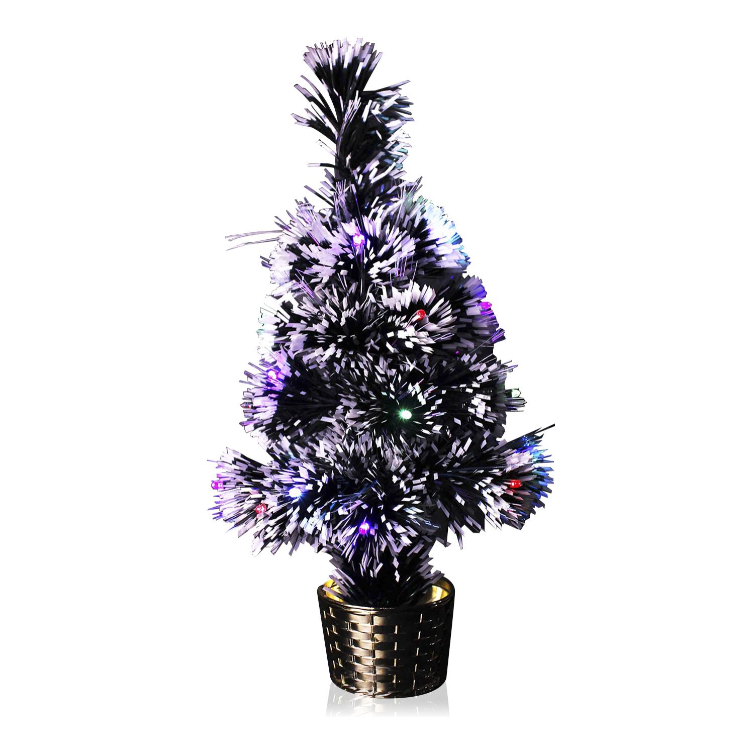 Albero in fibra ottica con neve e luci LED 40 cm.