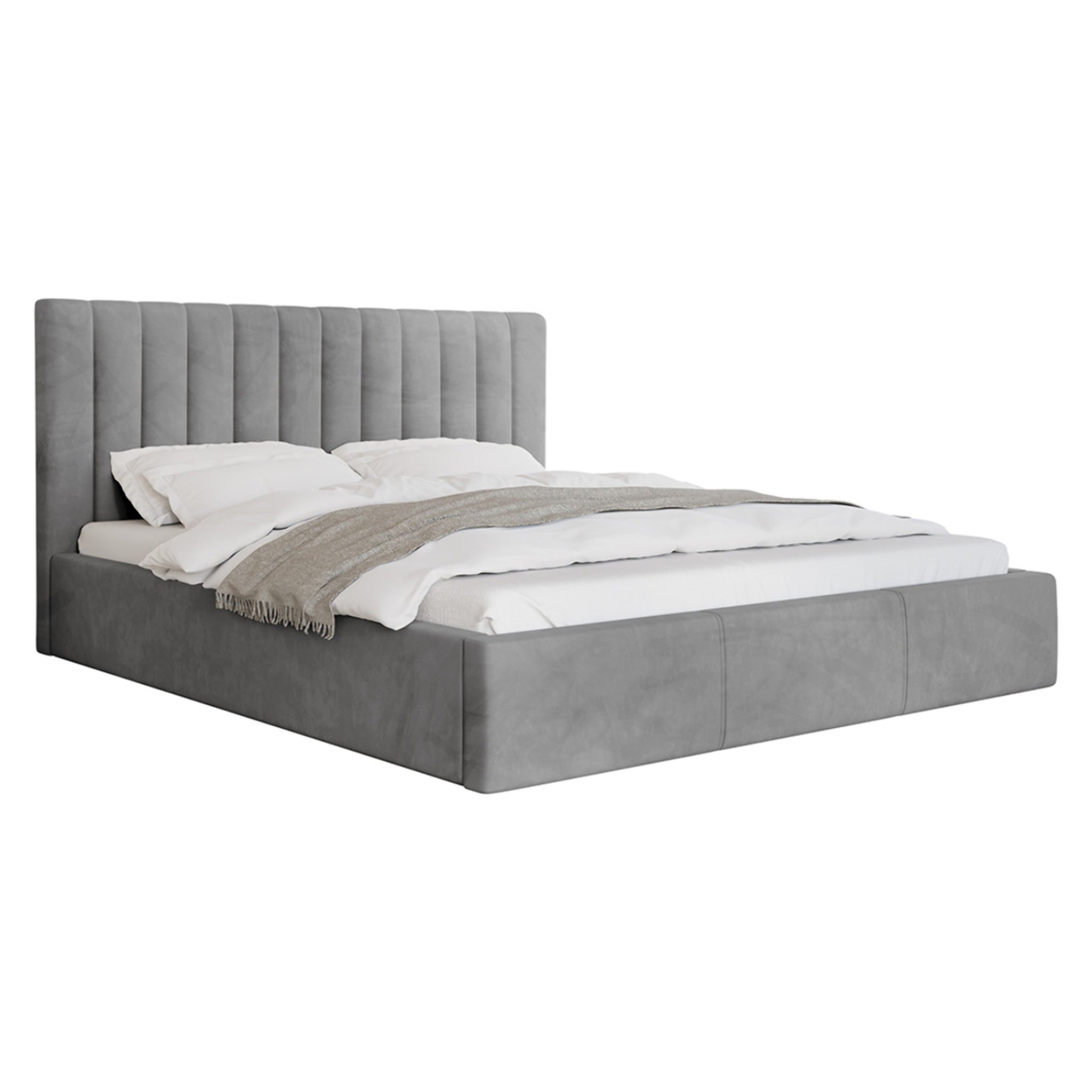 Rosario - lit coffre - 140x200 - sommier inclus - en velours - Gris
