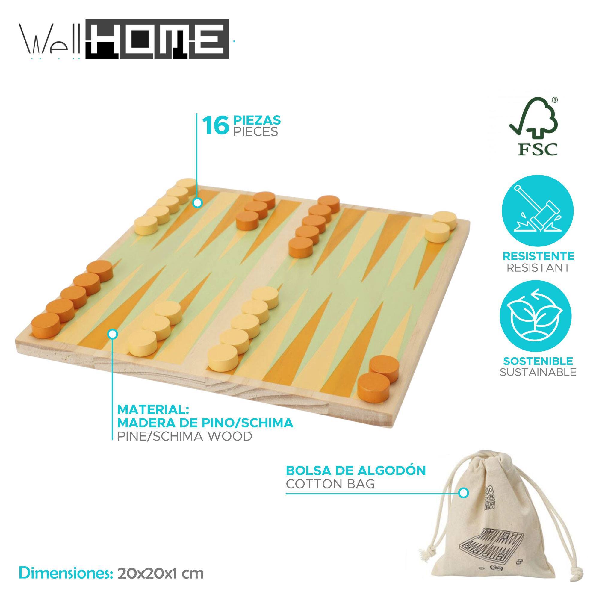 Well home - juego de tablero de backgammon con bolsa de algodón