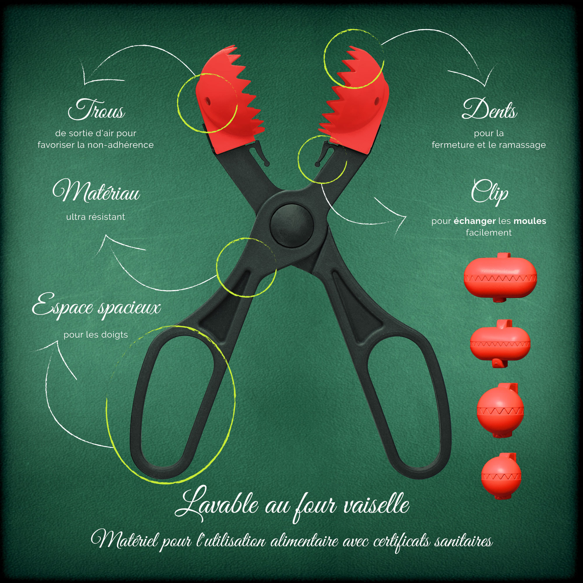 Utensilio multiuso con 4 moldes intercambiables , para croquetas, albóndigas, bolas, sushi, en color rojo de plástico - La croquetera: patentado y fab